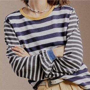 We The Free Navy and White Striped Long Sleeve Top